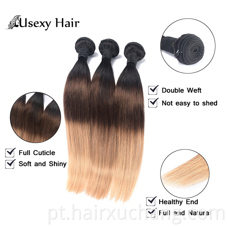 Human Hair Dubai Mercado por atacado de três tons ombre 1b/4/77# Indian Temple Hair Hair Hair Body Wave Pacacos